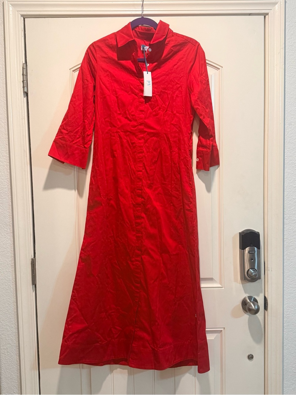 Elegant Red Maxi Shirt Dress with Collared Neck